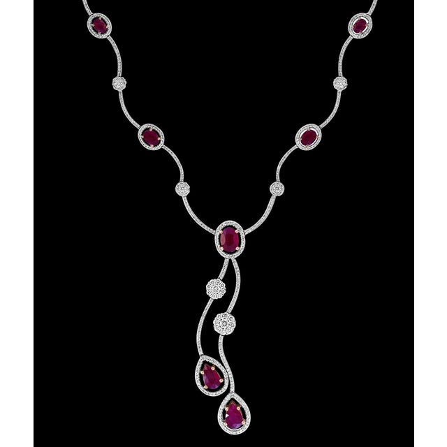 Gemstone AGI Certified Natural Burma Ruby and Diamond Necklace 18 Karat White Gold For Sale - Image 7 of 18