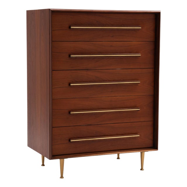 1950s Widdicomb Five Drawer Walnut Chest t.h. Robsjohn Gibbings For Sale