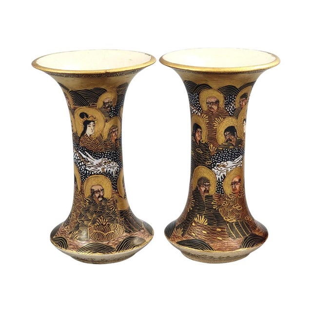 Ceramic Japanese Satsuma Hododa Vases with Dragon and Rakan, Set of 2 For Sale - Image 7 of 12