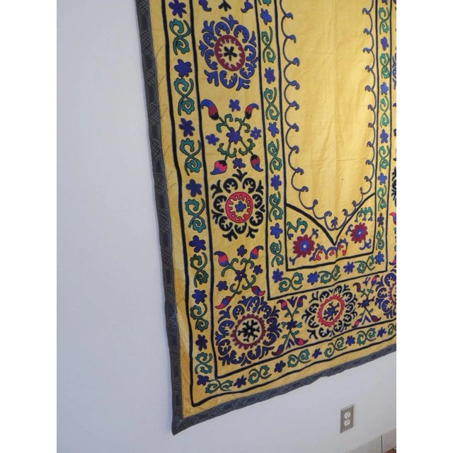 Vintage Yellow and Green Embroidery Large Suzani Panel For Sale - Image 4 of 10