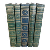 Vintage International Collectors Library Classic Novels Green Leather Bound Gold Gilt Trim Set of 5 Books For Sale