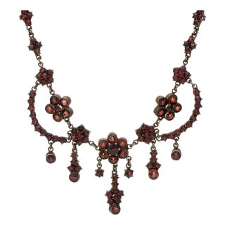Vermeil Floral Bohemian Garnet Necklace For Sale