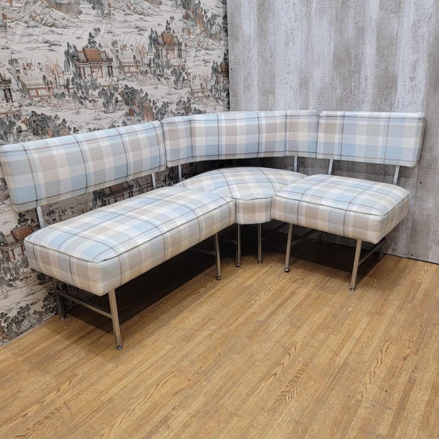 Vintage Modern Retro Corner Dining Banquette in Plaid Fabric | Chairish