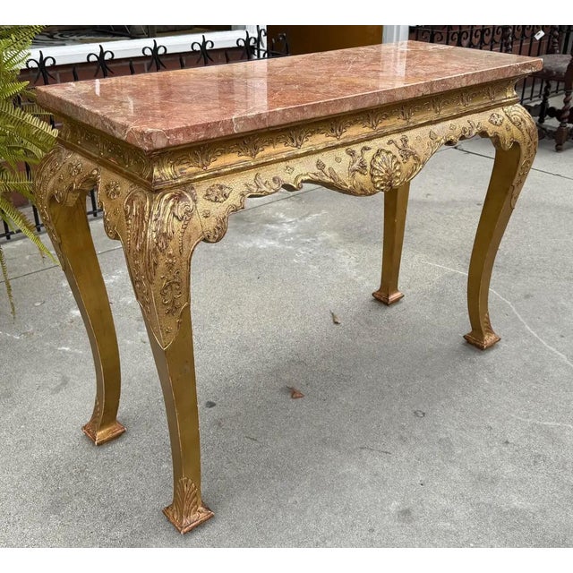 Antique 19th C George I Style Giltwood & Sienna Marble Console Table For Sale In Los Angeles - Image 6 of 8