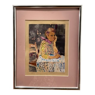 Late 20th Century Vera M. Dickerson Contemporary Original Watercolor Painting of Woman Titled "Cafe", Framed For Sale