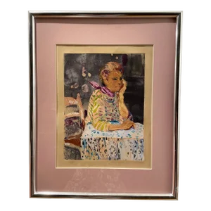 Late 20th Century Vera M. Dickerson Contemporary Original Watercolor Painting of Woman Titled "Cafe", Framed