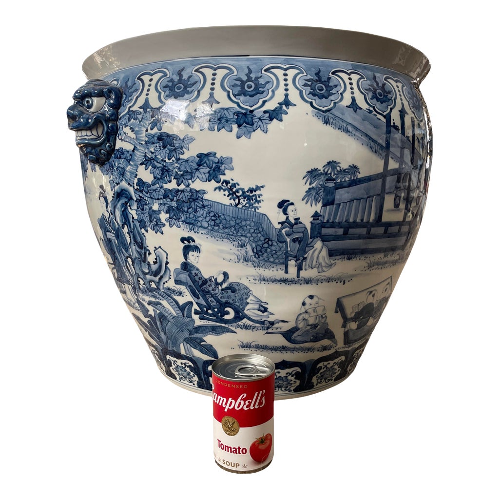 Chinese Export XXL Blue & White Porcelain Tree Pot Floor Planter