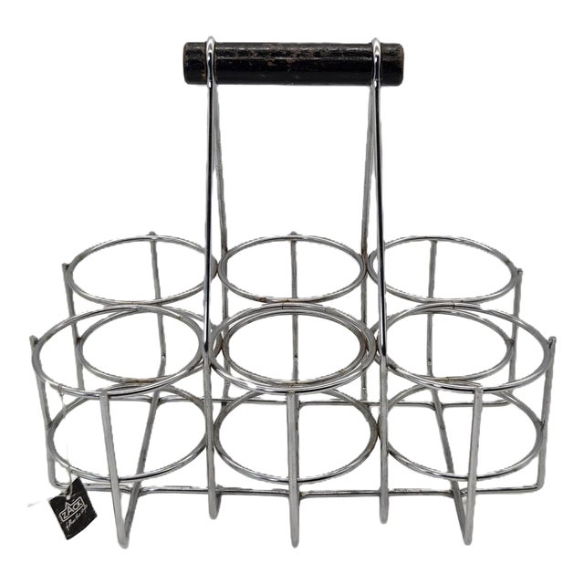 Vintage 6-Bottle Rack in Chrome-Plated Steel and Wood from Zack, 1980s For Sale