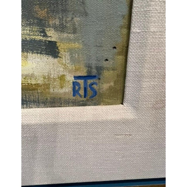 1970s 1970s “Acropolis” Watercolor Painting Blue & Yellow by Rae Stone Taub, Framed For Sale - Image 5 of 10