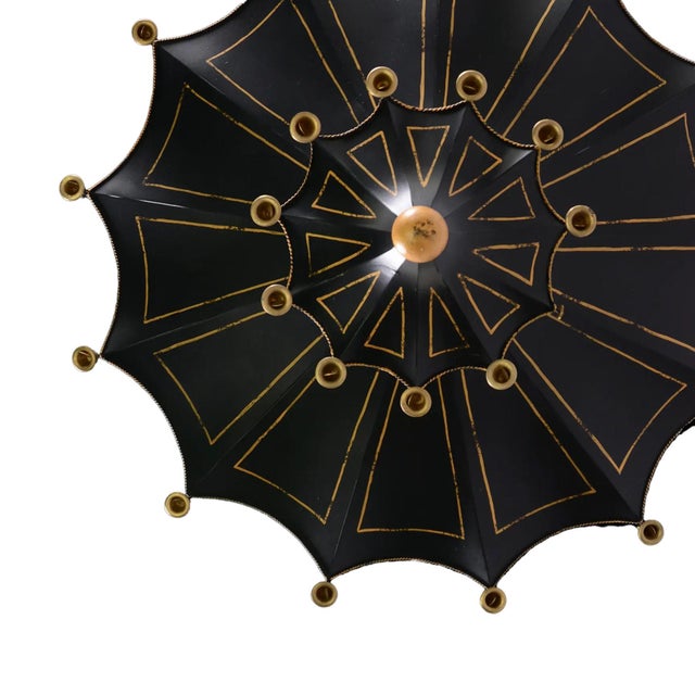 Metal Vintage Three-Layer Umbrella. Black/Gold. Chandelier With Bells For Sale - Image 7 of 8