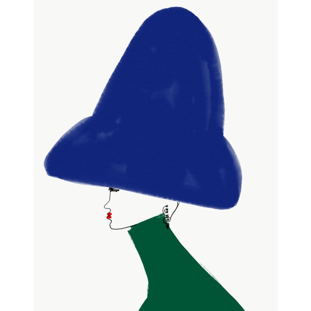 "Chapeau Blue Et Vert" Contemporary Limited Edition Print by Annie Naranian For Sale