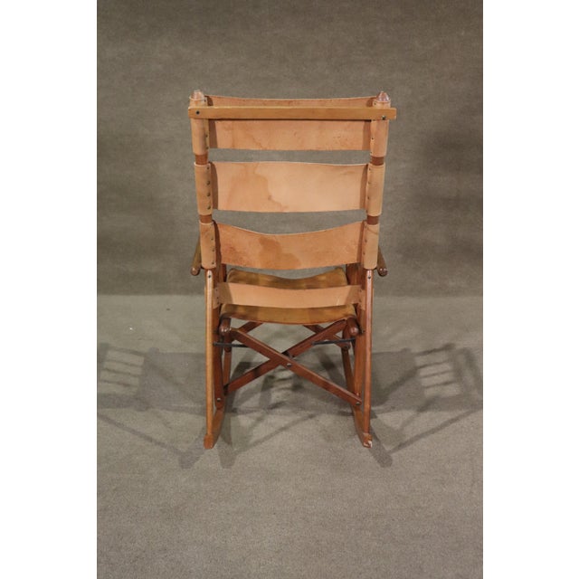 Mid-Century Modern Mid 20th Century Folding Leather Strap Rocking Chair For Sale - Image 3 of 12
