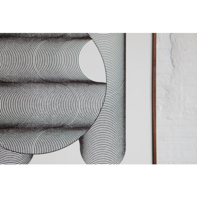 Black marker on white canvas. Made through a process developed by the artist utilizing the CNC machine and computer...