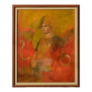 Mid Century Oil Paint Picasso Style Figurative -- Harlequin Prince by Robert Moesle