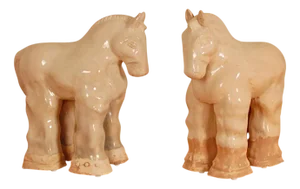 Tall Vintage Ceramic Horse Sculptures in Glazed Terracotta, Set of 2