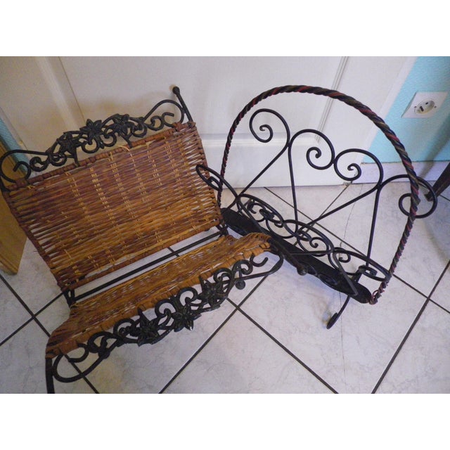 Boho Chic Magazine Racks in Wrought Iron, Wicker and Twisted Wire, France, 1960s-1970s, Set of 2 For Sale - Image 3 of 18