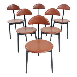 Leather Tripod Chairs from Linea Veam, Italy, 1980s, Set of 6 For Sale
