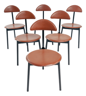 Leather Tripod Chairs from Linea Veam, Italy, 1980s, Set of 6