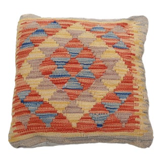 Arteverk Handwoven Afghan Kilim Pillow — Red & Blue Diamond Lattice For Sale