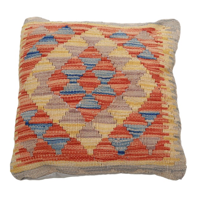 Arteverk Handwoven Afghan Kilim Pillow — Red & Blue Diamond Lattice For Sale