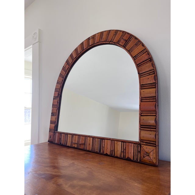 1990s Arched DemiLune Faux Bamboo Mirror For Sale - Image 4 of 11