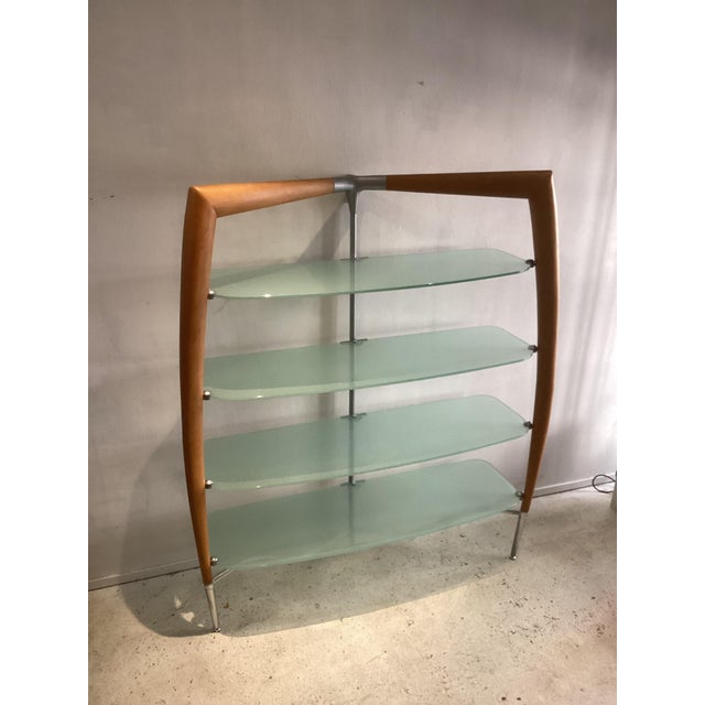 Italian Cherry Wood Wall Unit with Lacquered Back Panel and Glass Shelves, 1980s For Sale - Image 3 of 9