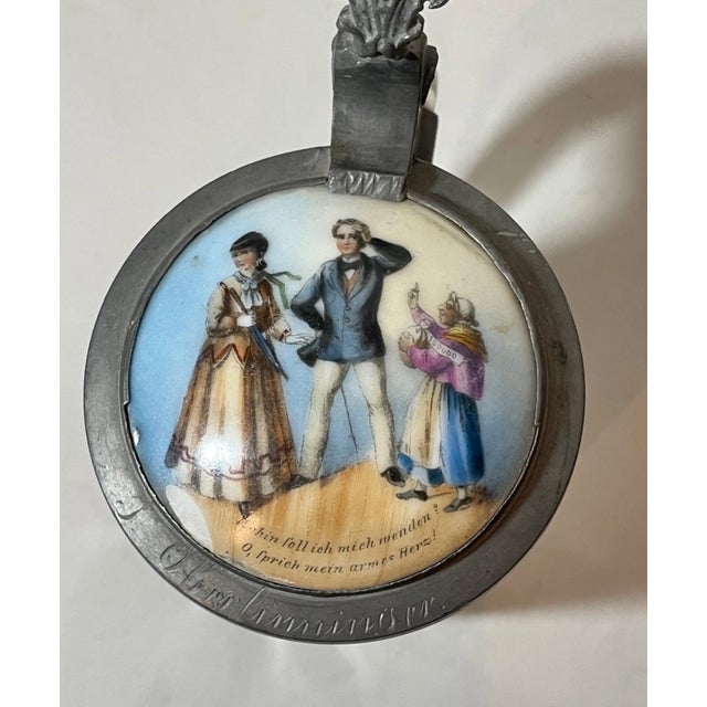 Antique 1800's Hand Painted Porcelain Glass Pewter German Lidded Beer Stein Mug For Sale - Image 4 of 12