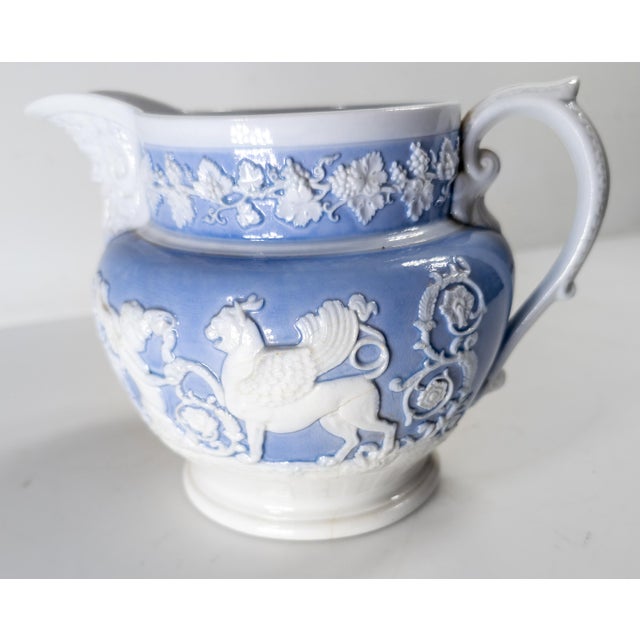19th Century English Staffordshire Neoclassical Lavender Blue and White Pitcher by Ridgway For Sale - Image 9 of 15
