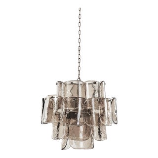 Vintage Italian Murano Glass Petal Chandelier – Transparent & Smoky | 4-Light Statement Lighting For Sale