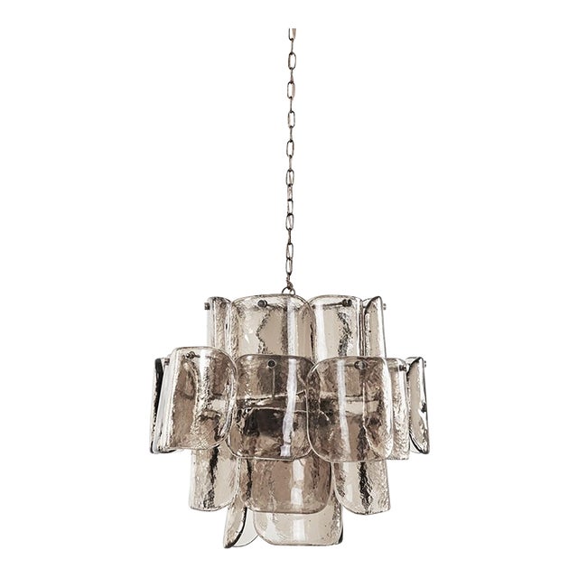 Vintage Italian Murano Glass Petal Chandelier – Transparent & Smoky | 4-Light Statement Lighting For Sale