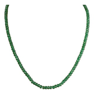 Estate 60 Ct Natural Green Onyx Beads Single Strand Necklace With Silver Clasp, 16 Inch For Sale