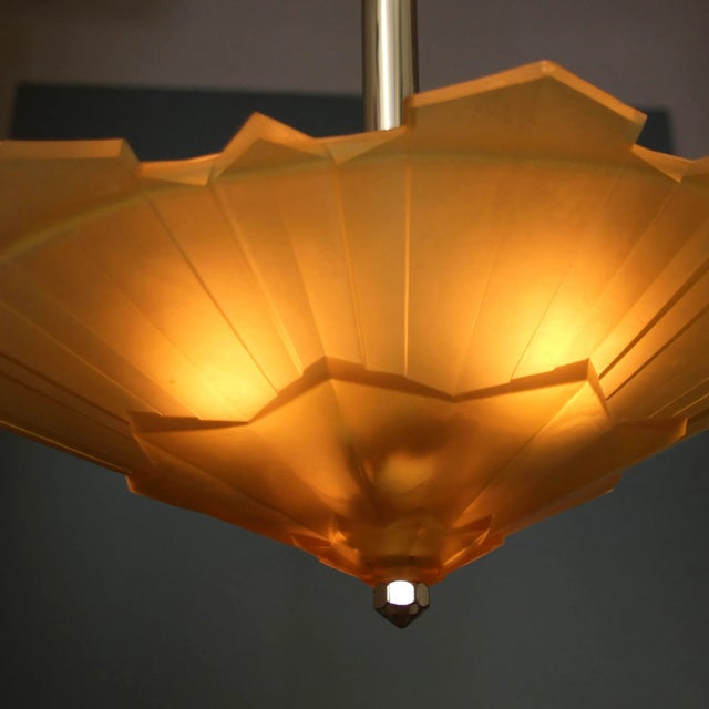 French Art Deco Ceiling Light in Chrome & Glass, 1930s For Sale - Image 3 of 13