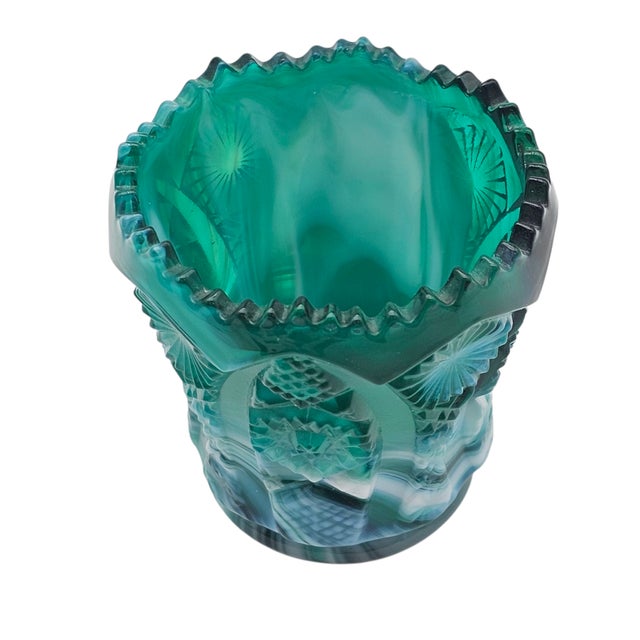 Mid 20th Century Mid-Century Imperial Jade Slag Glass Toothpick Holder With Daisy and Button Pattern For Sale - Image 5 of 7