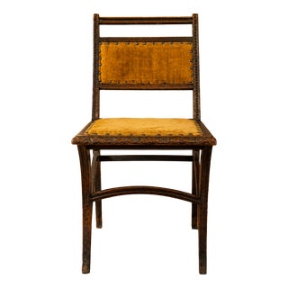 Art Nouveau Wood and Velvet Dining Chair with Brass Nailhead Trim, 1900s-1910s For Sale
