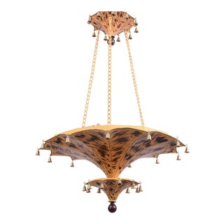 Vintage Two-Tiers Upside Down Umbrella Ceiling Chandelier With Faux Tortoiseshell With Bells. For Sale