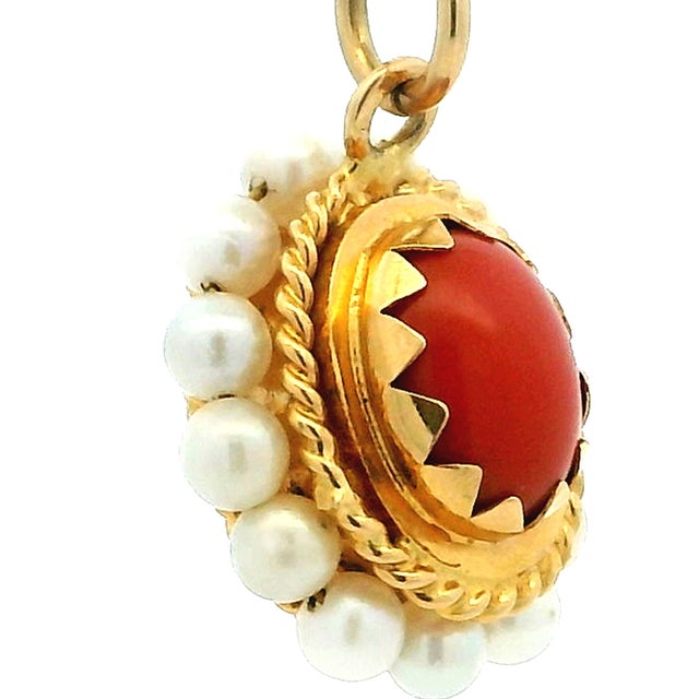 Italian Coral and Pearl Pendant in 18k Gold – Torre Del Greco, 1970s For Sale - Image 9 of 12