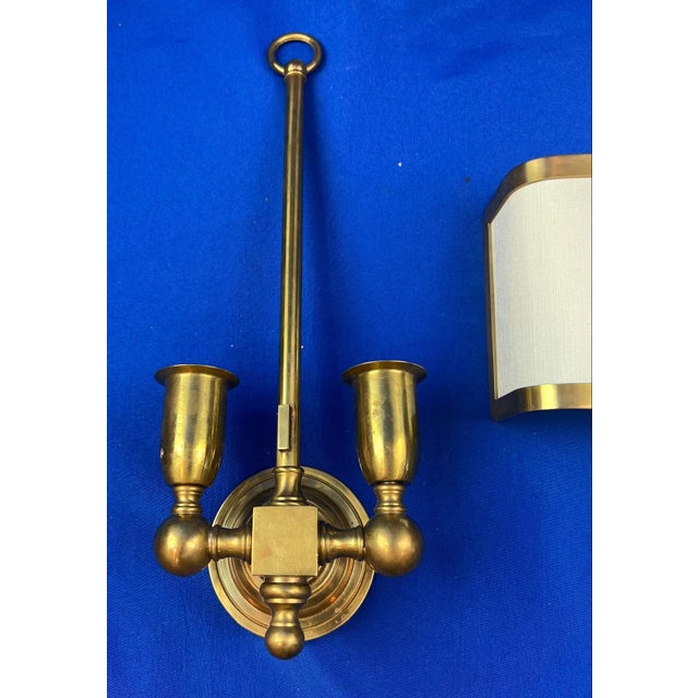 Italian Brass Two-Light Wall Sconces With Original Ivory Shades - Pair For Sale - Image 4 of 15