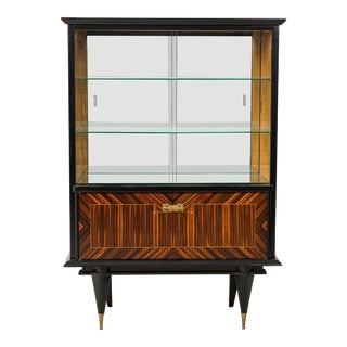 Mid 20th Century Macassar Ebony Wood Art Deco Style Vitrine Cabinet For Sale