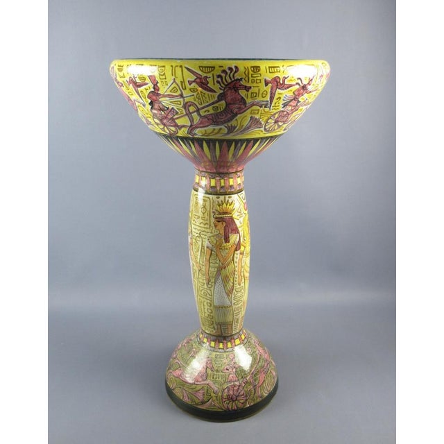 Column Totem Vase in Terracotta Majolica with Hand-Painted Egyptian Decor by Nereo Boaretto, 1950s For Sale - Image 6 of 17
