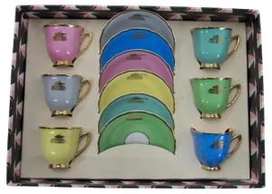Cups and Saucers with Tanks, Karlsbad, 1970s, Set of 12