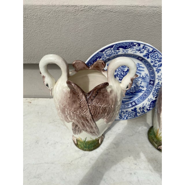 Ceramic French Majolica Swans Vase Delphin Massier, Circa 1880-A Pair For Sale - Image 7 of 12