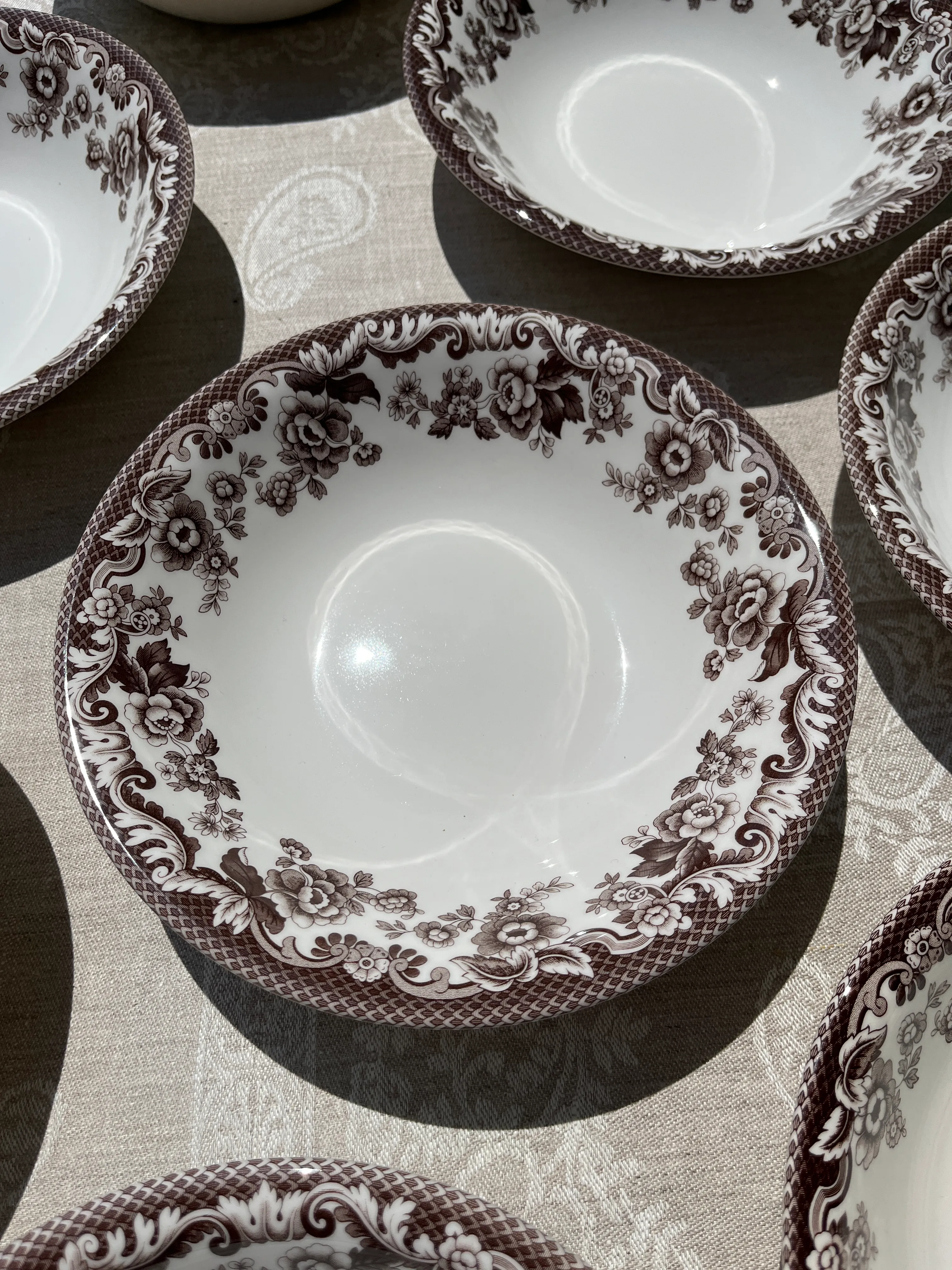 2000s Spode Coupe Cereal Bowl in Delamere Brown- Set of 9 | Chairish