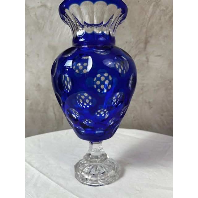 Glass Vintage Crystal Blue Vase, 1950s For Sale - Image 7 of 12