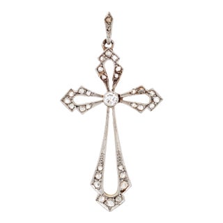 Antique Diamond Cross Pendant 18k Gold Platinum Fine Religious Jewelry For Sale
