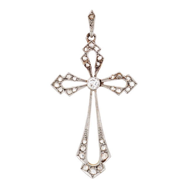 Antique Diamond Cross Pendant 18k Gold Platinum Fine Religious Jewelry For Sale