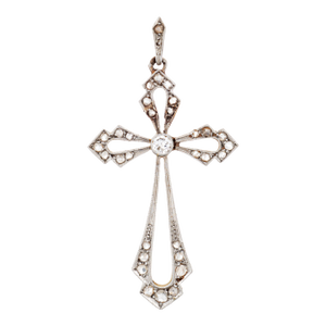 Antique Diamond Cross Pendant 18k Gold Platinum Fine Religious Jewelry