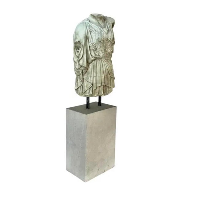 Mediterranean Greek Roman Marble Torso Sculpture on Iron Stand, 20th Century, Italy For Sale - Image 3 of 18