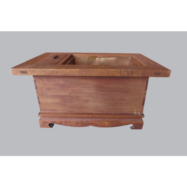 Early 20th Century Traditional Japanese Hinoki Cypress Hibachi Table With Side Compartment, Three Drawers & Copper Basin For Sale - Image 5 of 9