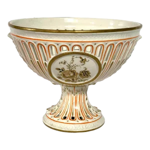 French Porcelain Pedestal Open Work Easter Fruit Basket