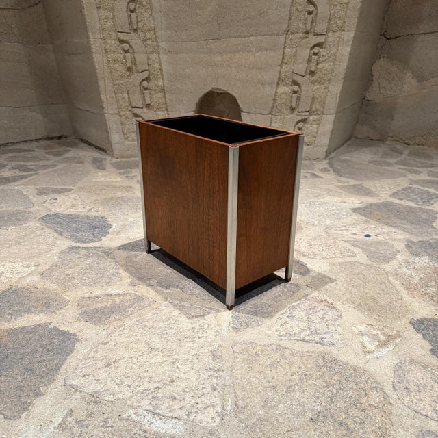 AMBIANIC presents 1960s Walnut Planter Waste Basket French Modern Design suggestive of Bernard Marange design unmarked...